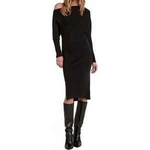 Elan Black Ribbed Off The Shoulder Midi Sweater Dress SW50302 Womens Size XS